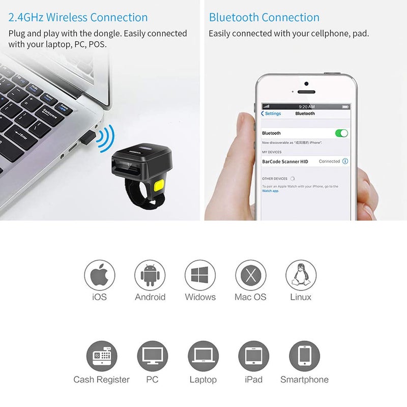 symcode 2D Bluetooth Ring Barcode Scanner,Symcode Wearable Wireless Finger Mini Bar Code Reader Scanner - Image 3